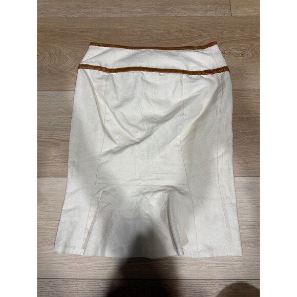 Lauren Ralph Lauren Dresses & Skirts - Ralph Lauren White Linen Blend Skirt w/ Brown Leather Trim Buckle Detail Size 2